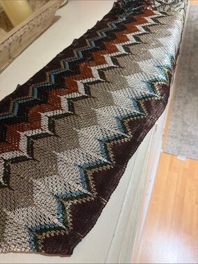 Missoni Brown, Tan, Blue Zigzag Knit Scarf